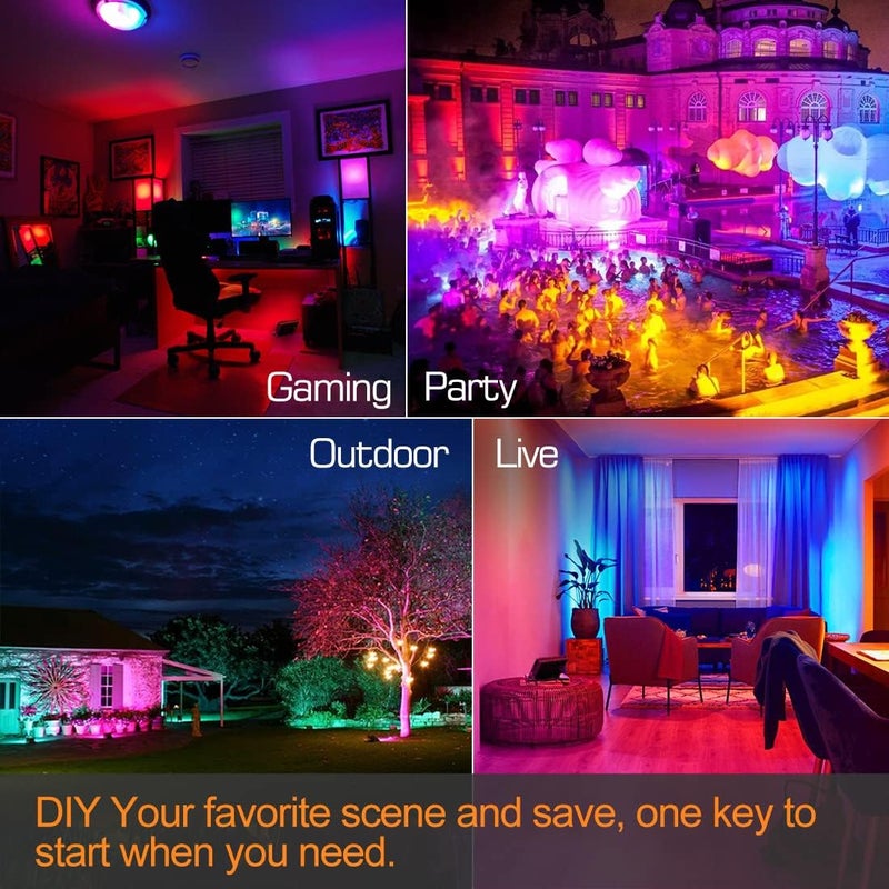 MELPO LED Flood Light Outdoor 30W, 300W Equivalent 3000LM Smart RGB Landscape Lighting with APP Control, DIY Scenes -Timing - Warm White 2700K -Color Changing Uplight, IP66, US Plug, No Remote (4 Pack) - Image 5
